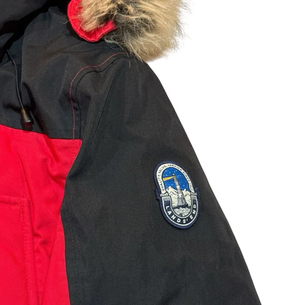 Lands’ End Down & Primaloft Winter Parka Mens Small 34–36 Faux Fur Hood